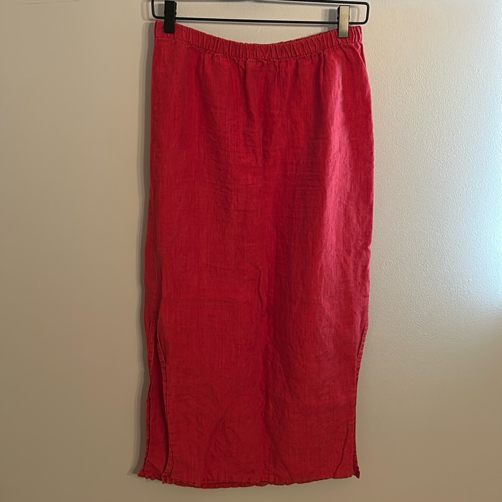 Eileen Fisher Irish Linen Coral Skirt maxi with slits size S